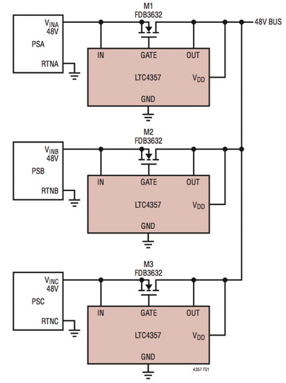 Typical load sharing configuration using the LTC4357